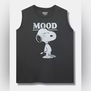 Torrid Snoopy Mood Relaxed Cotton Blend Tank Top Sleeveless Crewneck Black